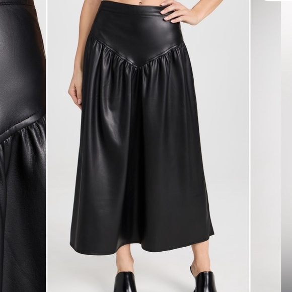 MOTHER Black faux Leather Midi Skirt gather you wits xs - Picture 6 of 9